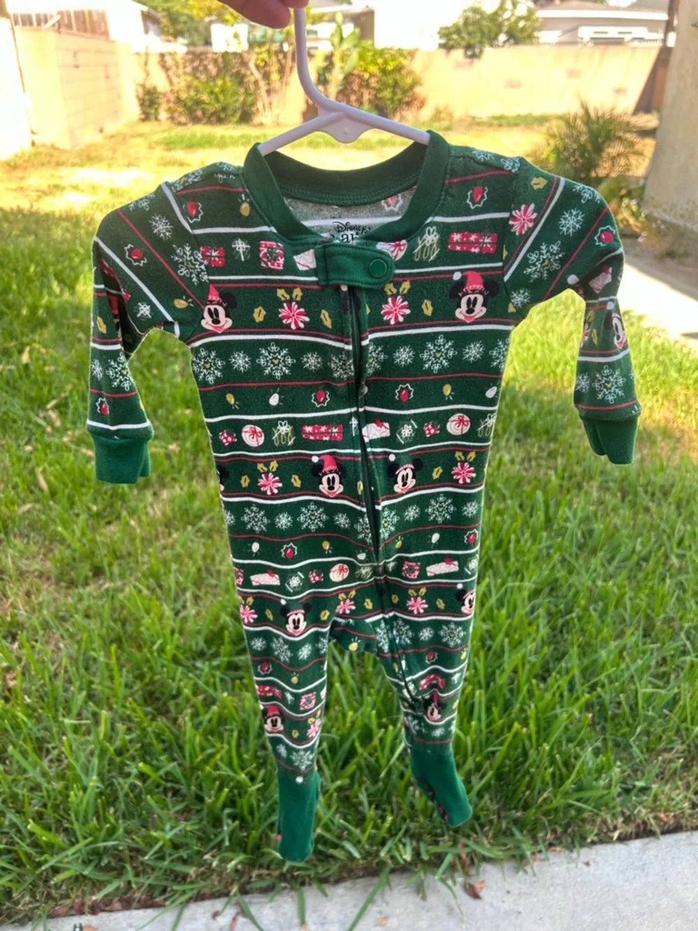 Disney Green Mickey Holiday Footed One-Piece Pajamas